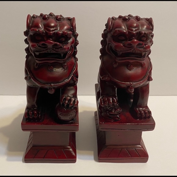 Other - Feng Shui Pair of Red Fu Dogs Guardian Lion Statue